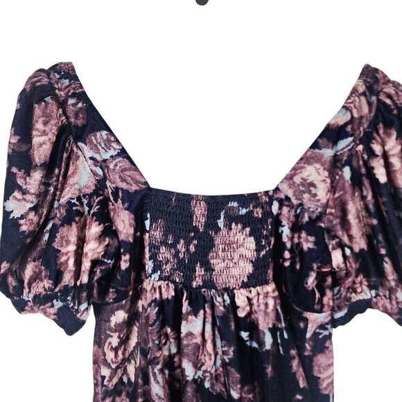Urban Outfitters Floral Puff Sleeve Dress M Polyester Babydoll Whimsygoth Velvet - Picture 5 of 8